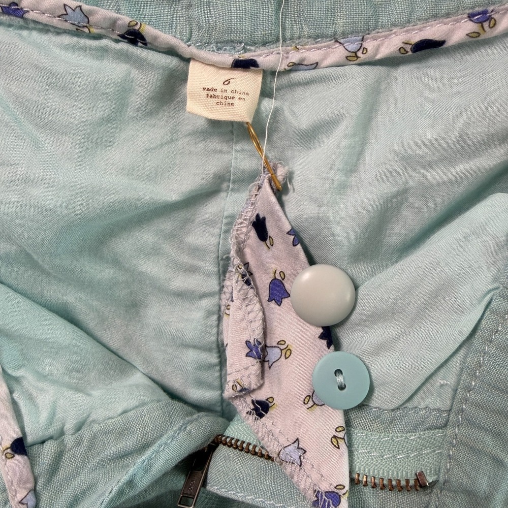 Cidra Anthropologie Women Linen Cropped Pants Sz 6 Mint Green Tie Hem Capri Boho - Picture 6 of 8